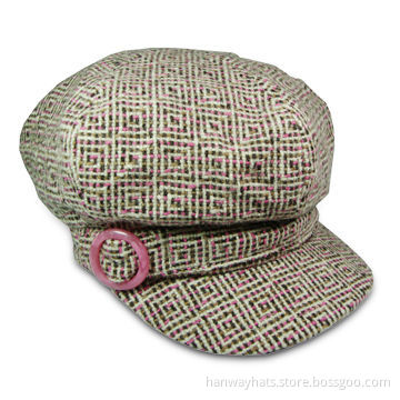 New Style Children's Plaid Newsboy/Bakerboy Hat with Self Band and Plastic Round Buckle Trim